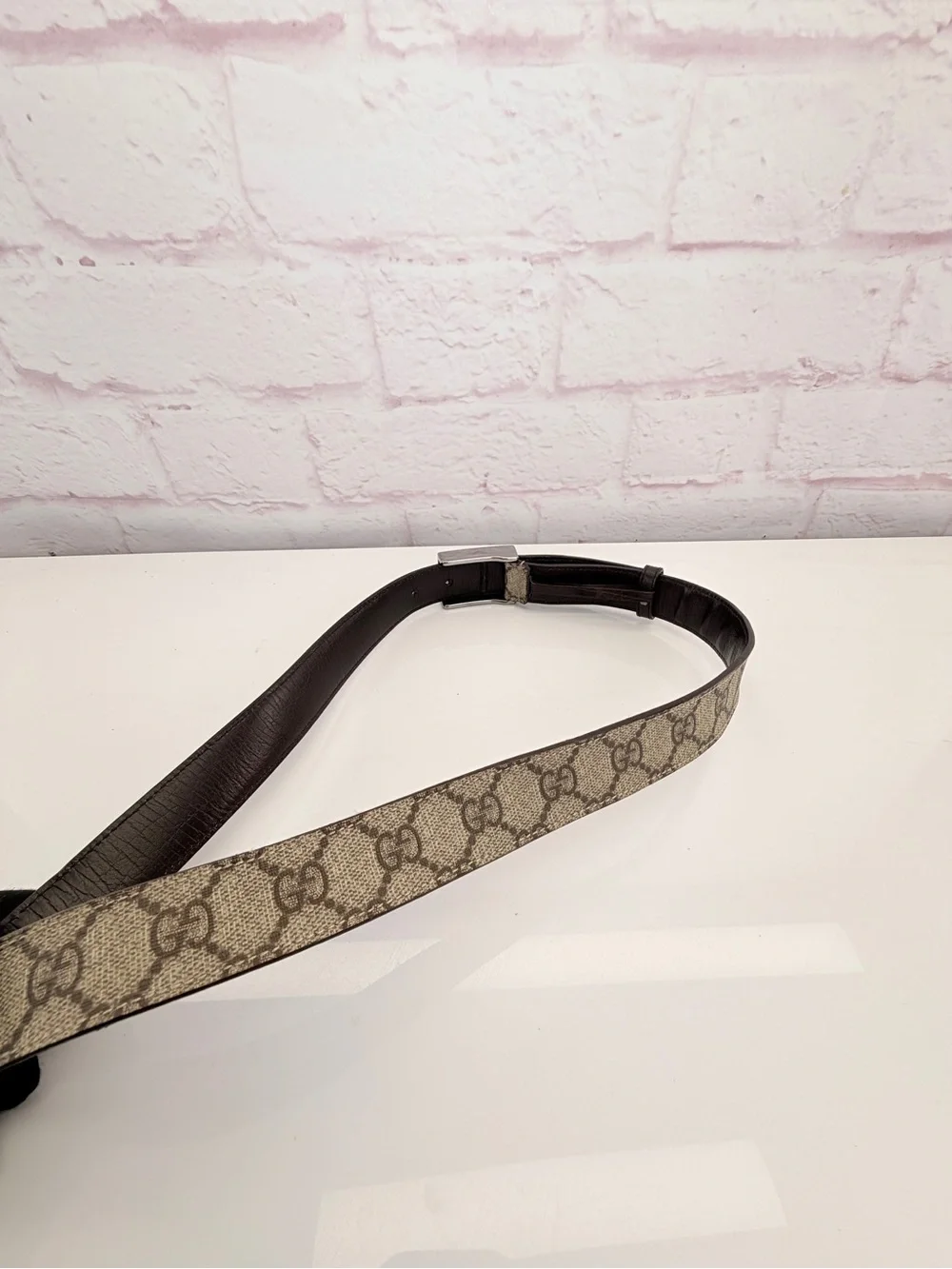 Gucci 85cm Beige/Brown GG Supreme Canvas Buckle Belt 34”